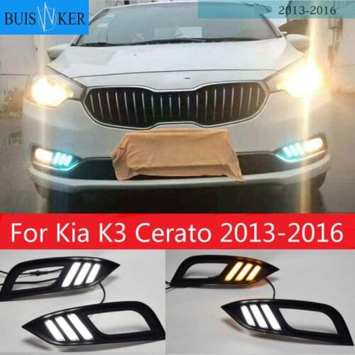 Led Daytime Running Lights DRL fog lamp cover with Yellow Turning Signal Function For Kia K3 Cerato 2013 2014 2015 2016