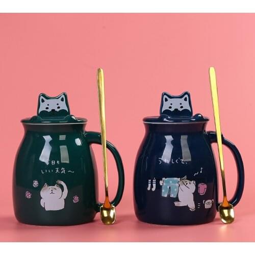 Creative Color Cat Heat-resistant Mug Cartoon With Lids Cup Kitten Coffee Ceramic Mugs Children Cup Office Drinkware Gift