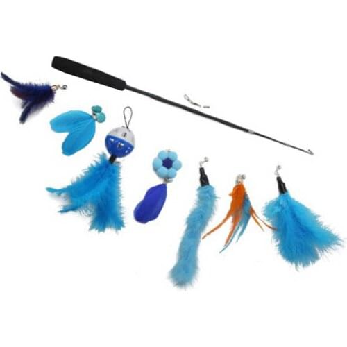 Funny Cat Stick Suit Cat Toys Feather Teaser Wand Toy Cat Stick Funny Retractable Attachments Worm Bird Feathers Cat Toy