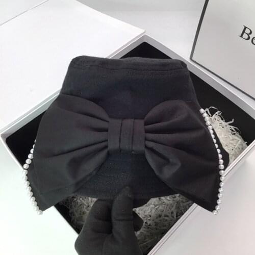 Cotton fiber ceiling bowknot pearl womens bucket hat sunscreen fashion age of reduction