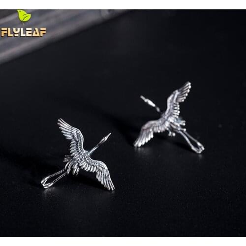 925 Sterling Silver Retro Flying Crane Stud Earrings For Women Chinese Style Do The Old Female Jewelry Accessory Flyleaf 2020
