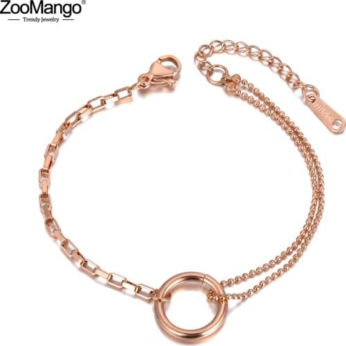ZooMango Fashion Titanium Stainless Steel Big Circle Charm Bracelets For Women Bohemia CZ Crystal Party Chain Bracelet ZB20165