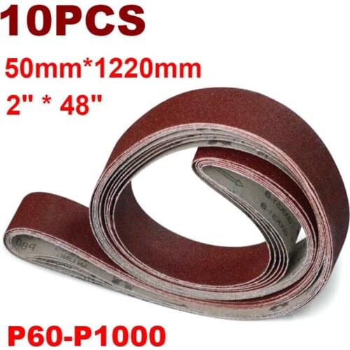 10Pcs 50x1220mm A/O Abrasive Sanding Belts 2"*48" P60-1000 Coarse to Fine Grinding Belt Grinder Accessories