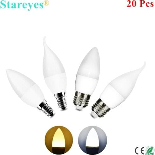 20 Pcs E14 E27 SMD 2835 10 LED 3W LED candle bulb table lamp light AC220V High Brightness LED Ceiling chandelier lighting