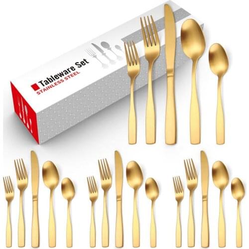 20Pcs Gold Matte Dinnerware Set Rosy Travel Picnic Cutlery Set Stainless Steel Kitchen Silverware Set Dinner Knife Fork Scoops