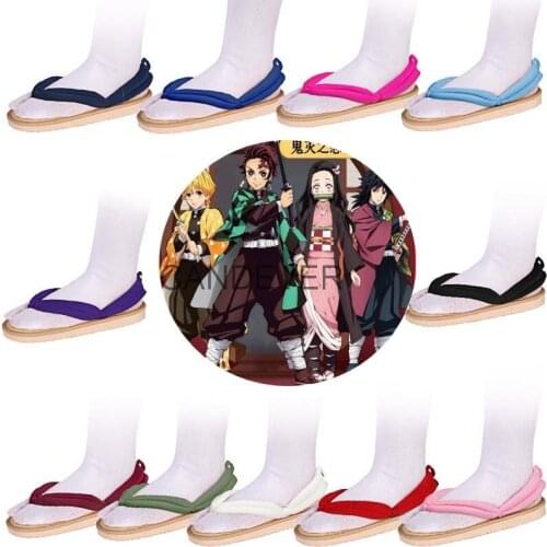 Anime Cosplay Tanjirou Kamado Nezuko Geta Clogs Demon Slayer:Kimetsu no Yaiba Sandals Shoes Agatsuma Zenitsu Flip Flop kid child