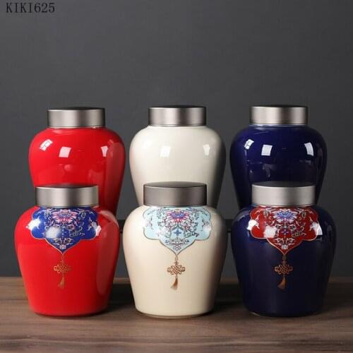 Antique Enamel Sealed Tea Cans with Tin Lids Household Large-capacity Ceramic Storage Jars Kitchen Storage Containers Home Decor