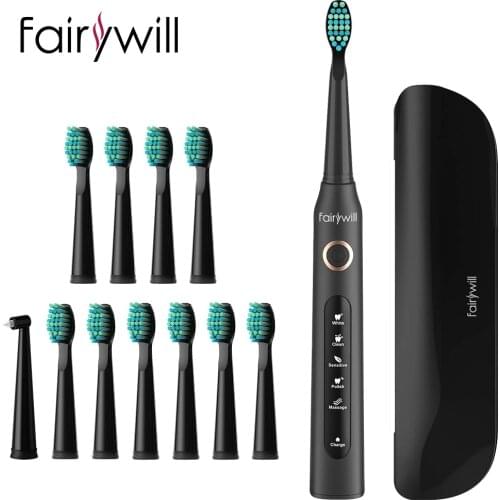 Fairywill Electric Sonic Toothbrush 8 Brushes Replacement Heads FW-507 USB Charge Rechargeable IPX7 Toothbrush for Adult Kids