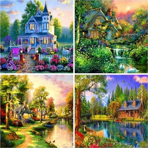 HUACAN 5D DIY Diamond Painting House Landscape Home Decoration Full Square Drill Embroidery Picture Handcraft Kit