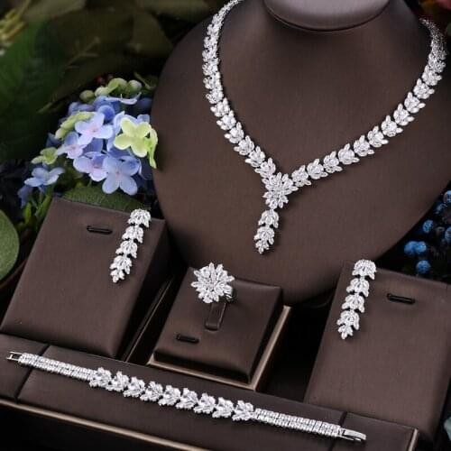 Janekelly 4pcs Bridal Zirconia Full Jewelry Sets For Women Party, Luxury Dubai Nigeria CZ Crystal Wedding Jewelry Sets