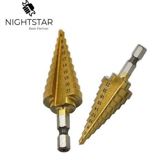 Krachtige 4-22mm HSS Hex Titanium Coated Step Cone Drill Bit Hole Metal Wood Cutter Tool Blacksmith 4mm Bit Set Mini