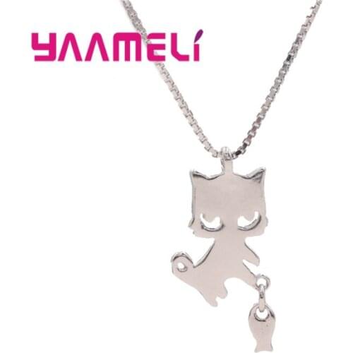 Fashion Cute Animal Fish Cat Pendants Necklaces Gift Party For Women Girls Trendy 925 Sterling Silver Jewelrys Choker Necklace