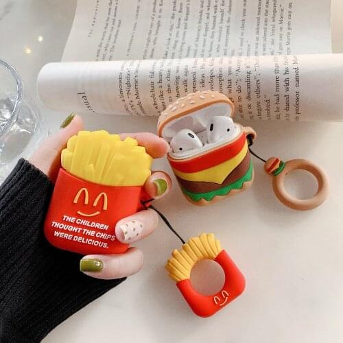 Funny Hamburger French fries Soft Silicone Case For Apple Airpods 1 2 Shockproof Cover For Airpod 2 Protector Case Accessories