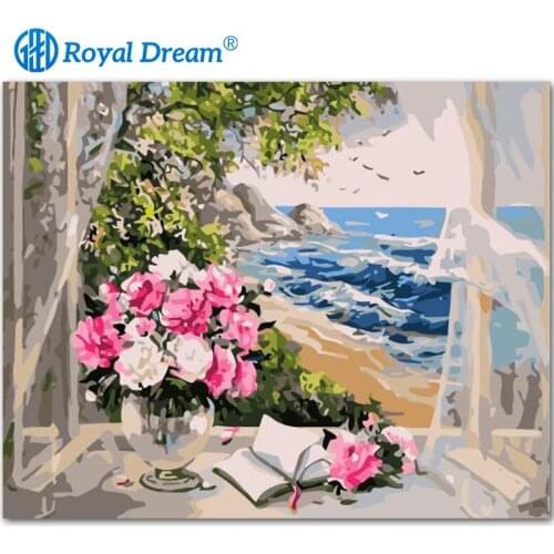 ROYALDREAM Facing The Sea Landscape DIY Painting By Numbers Kit Paint On Canvas Painting Calligraphy For Home Decor