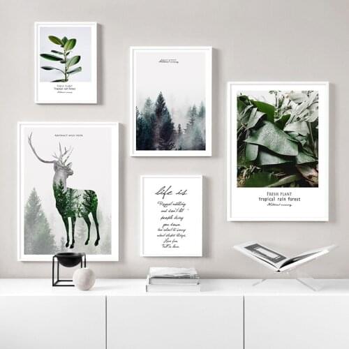 Nordic Forest Landscape Plant Scandinavian Canvas Poster Abstract Deer Wall Art Print Painting Wall Pictures for Living Room