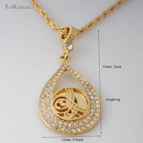 Min order 10$ YELLOW GOLD GP 24" ROPE OR 18" NECKLACE & Turkey Jewelry Arab MUSLIM ALLAH GOD WATER DROP Pendant CZ STONES Turki