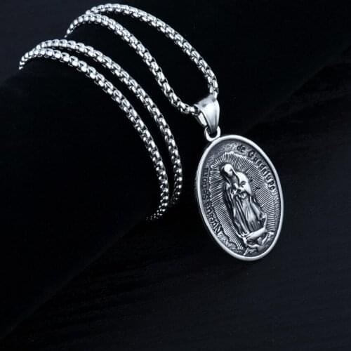 Blessed Santa Maria Necklace Mary Silver Color Pendant Necklace Fashion Steel Chain Jewelry Women And Man Party Jewelry Gift
