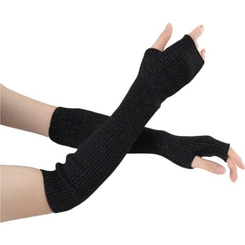 Sparsil Cashmere Long Fingerless Gloves Women Arm Warmers Goth Knitted Wool Mittens White Punk Glove Winter Arm Sleeve Protector