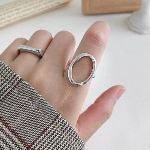 Simple Elegant Smooth Hollow Geometric Oval Round Gold Silver Color Finger Ring For Women Fashion Jewelry Party Gift