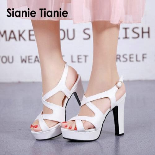 Sianie Tianie 2020 summer peep toe platform gladiator sandals cross-strap bandage hallow women thin high heels women sandals