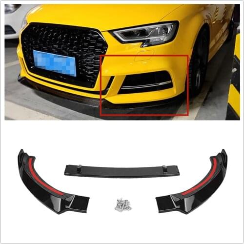 For Audi A3 S3 2017-2019 Sport Version Only Glossy Black Car Exterior Lower Splitter Chin Cover Plate Front Bumper Spoiler Lip