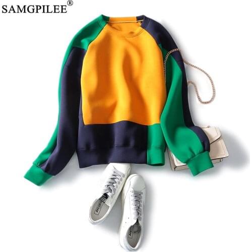 Autumn 2021 Clothes For Women Casual Oversized Sweatshirt Plus Size Cotton Full Sleeve Patchwork O-neck Sweatshirts For Women
