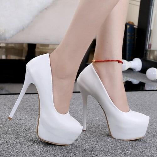 2021 High heel wedding shoes 14 cm white high heel single shoes red stiletto platform white wedding shoes large size