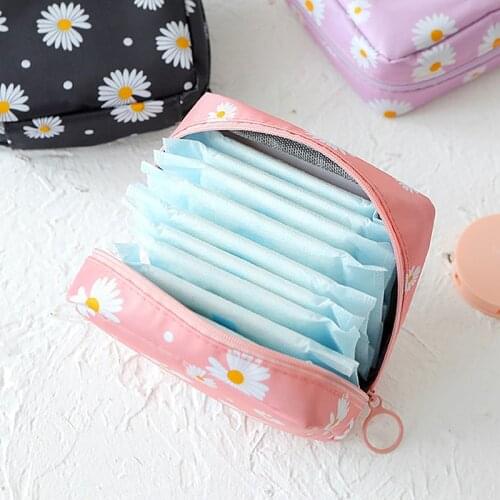 Waterproof Tampon Storage Bag Cute Sanitary Pad Pouch Portable Makeup Lipstick Key Earphone Data Cables Organizer Daisy Bag