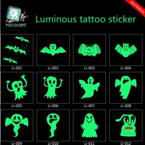 Rocooart Latest Glow in the dark Temporary Fake Ghost Flash Tattoo Stickers Luminous Body Art Tatoo For Halloween Day Taty