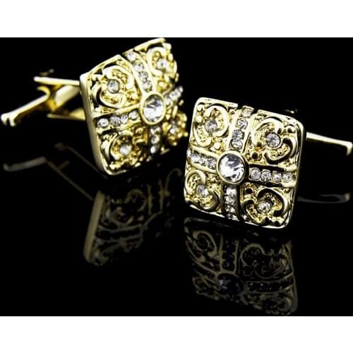 1 Pair Gold Square Crystal Sleeve Nails Mens Shirt Cufflinks Silver Cuff Links Buttons Jewelry Clothing Accessories Rome Series