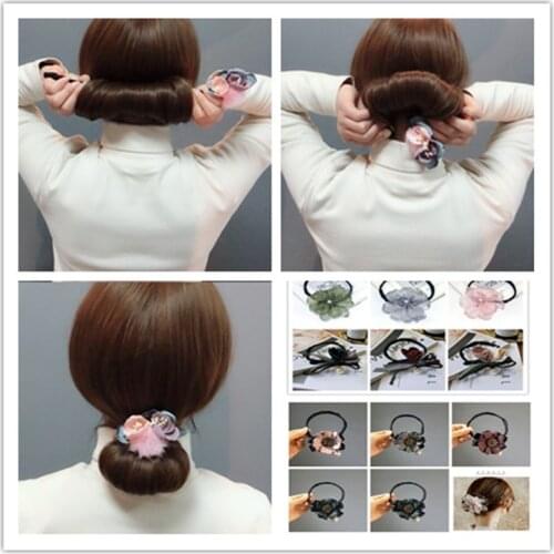 17 Paragraph Women Fashion Braider Floral Rhinestone Hair Band Accessories New Pearl Ribbon Braider Magic French Bun Hair Tool