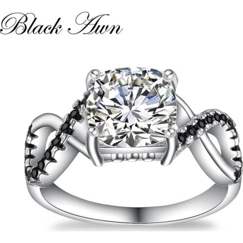 BLACK AWN 925 Sterling Silver Jewelry Square Wedding Rings for Women Silver 925 Jewelry C397