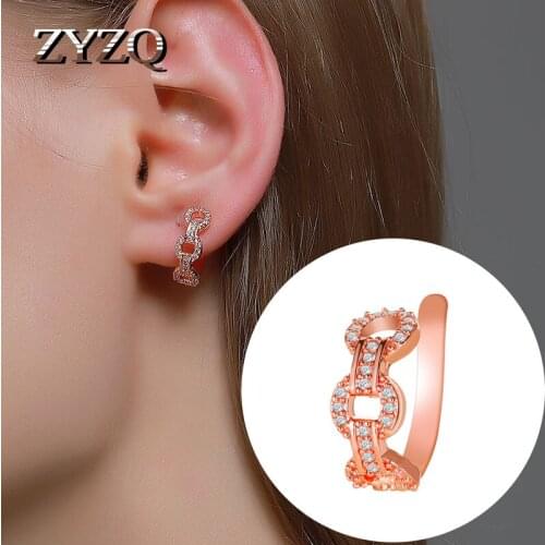 ZYZQ Personality Chain Lock Earrings For Women Copper Inlaid Zircon No Pierced Ear Bone Clip Earrings Hip-Hop Street Jewelry