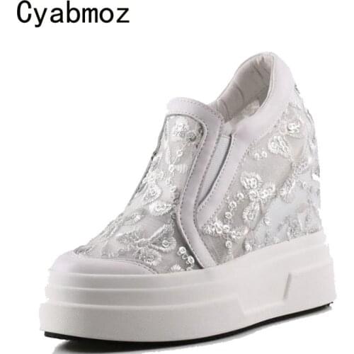 Cyabmoz Summer Hidden height increasing Shoes Woman Pumps Women High heels Sneakers Breathable Lace Party Shoes Tenis feminino