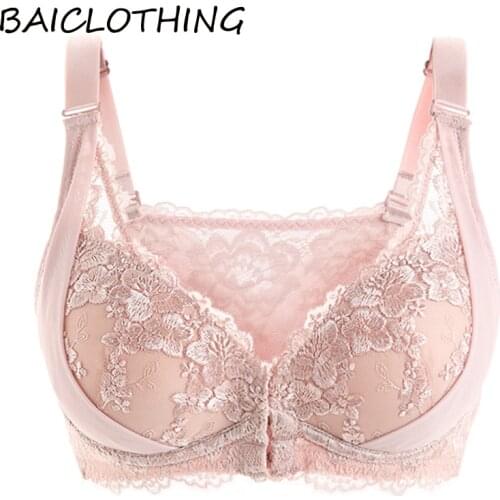 Front Closure Women 3/4 Cup Bra Underwire Push Up Lace Underwear Floral Embroidery Big Size Sexy Lingerie 34 36 38 40 42 B C D