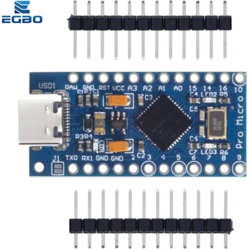 1PCS egbo Pro Micro ATmega32U4 5V/16MHz Module with 2 row pin header For Leonardo type-c new micro mini usb