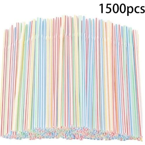 1500 Pcs Flexible Plastic Straws Striped Multi Colored Disposable Straw 8 inch Long Multicolor Drinking Straws Party Supply