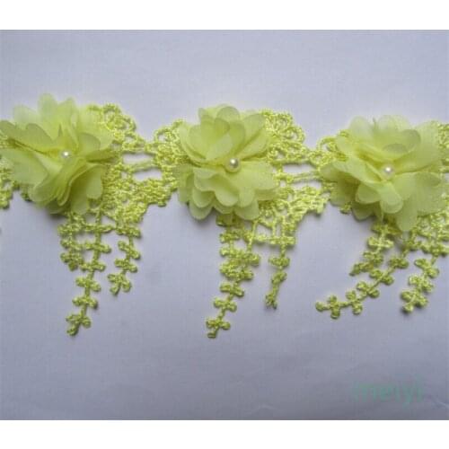 1yd Soluble Fringe Pearl Chiffon Embroidered Lace Trim Ribbon Fabric Sewing Craft Patchwork Handmade DIY For Costume Decoration
