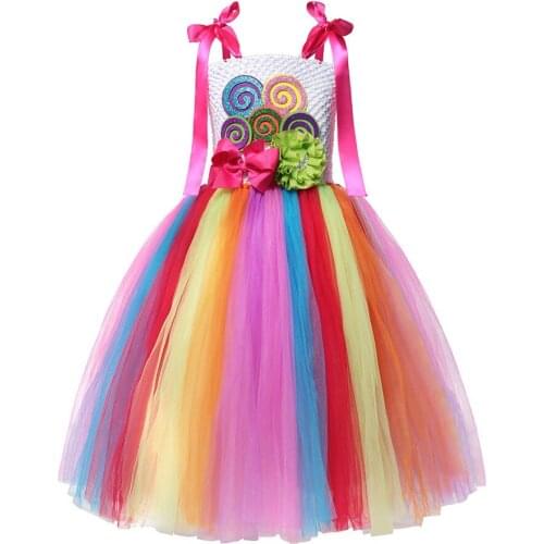 2019 Candy Rainbow Flower Girls Tutu Dress Princess Girl Tulle Dress Rainbow Boutique Girl Ball Gown Party/wedding/dance Dresses