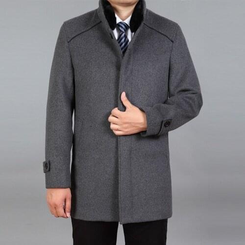 2021 High Quality Men Wool Coat Winter Woolen Coat Male Pea Coat Autumn Wool Blend Jacket Mens Cashmere Coat Real Rabbit Fur