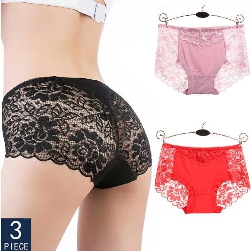 3Pcs Lace Womens Panties Sets Solid Transparent Underwear Seamless Silk Sports Briefs High Waist Underpants Sexy Lady Lingerie