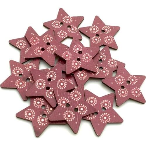 30PCS 25mm Mini Star Shape With Pattern Childs Buttons Wooden Buttons DIY 2 Holes Wood Buttons Painting Sewing Scrapbooking