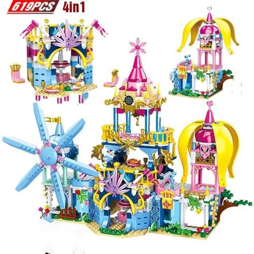 4 IN1 Princess Windsor Castle Model Building Blocks Friend Carriage Figures Educational Toys House Bricks Girl Children Gifts