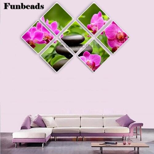 7 Pieces DIY Diamond Embroidery Orchid Stone Square Pattern Rhinestone Sets Diamond Painting Wall Decor Needlework FF4319
