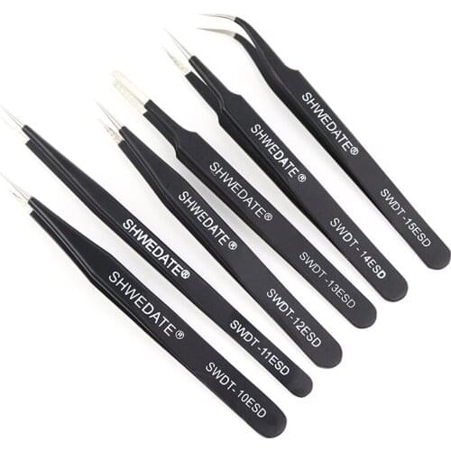 Anti-static tweezers stainless steel high-precision straight / curved / pointed / thin tip