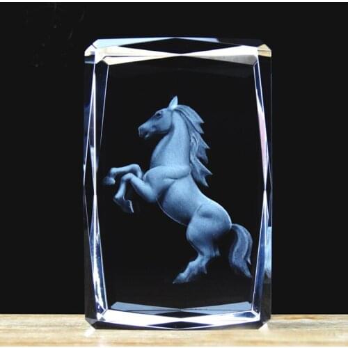 Free shipping, 5*5*8cm Crystal 3D Laser in Cube For Home Decoration, Kids Birthday Gifts Zodiac Horse With Gift Box