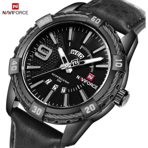NAVIFORCE Luxury Watch Brand Men Casual Military Black Simplicity Sports Clock Leather Strap Design Wristwatch Gift For Male
