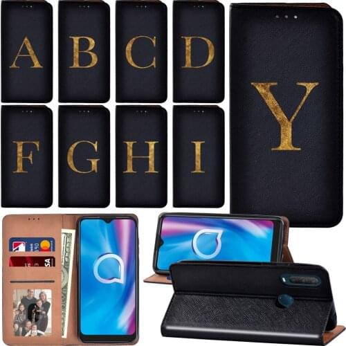 Luxury Flip Case for Alcatel 1C/1S 2020/1V 2020/3L 2020 Initial Name 26 Letters Pattern Durable Phone Cover Case