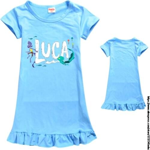 Sweet Girl Baby Cartoon Dress Children New movie Luca Print Sleeveless Dresses Kids Birthday Party Summer Clothes