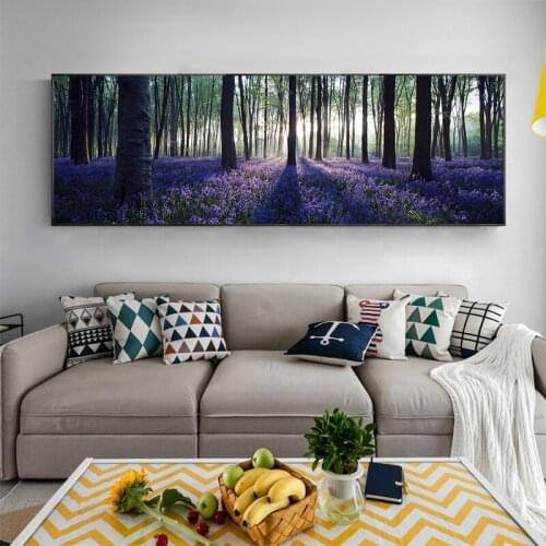 GoldLife Forest Landscape Decoration Wall Art Painting Purple Flower Canvas Painting Picture for Bedroom Decoration